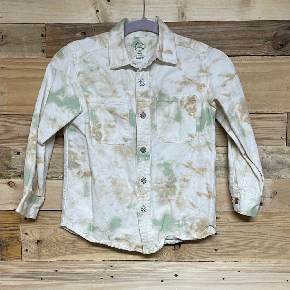 Wonder Nation size Medium (8) Green and Tan Tie Dye Denim Jacket